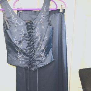 Impressions Navy Blue Embroidered Dress Set
